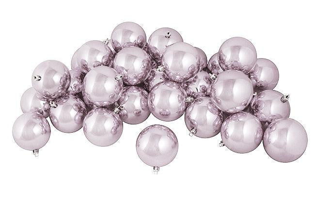 32ct Shiny Silver Peony Pink Shatterproof Christmas Ball Ornaments 3.25" (80mm)