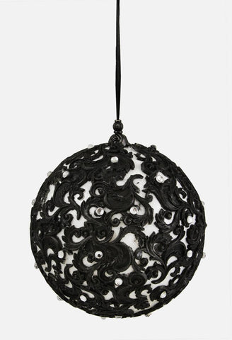 4.75" Black and White Jewel Filigree Ball Christmas Ornament