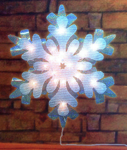 21" Lighted Holographic Tinsel Snowflake Christmas Window Silhouette Decoration