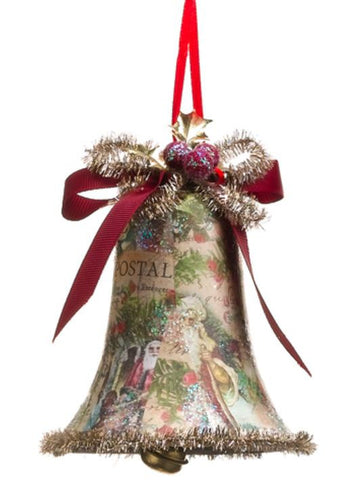 4.5" Glitter Bell with Holly Berries Christmas Ornament