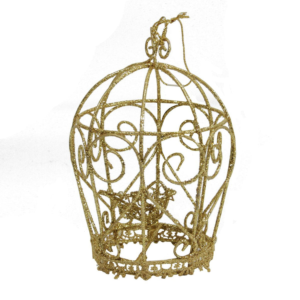 5.5" Glittery Gold Birdcage Christmas Ornament