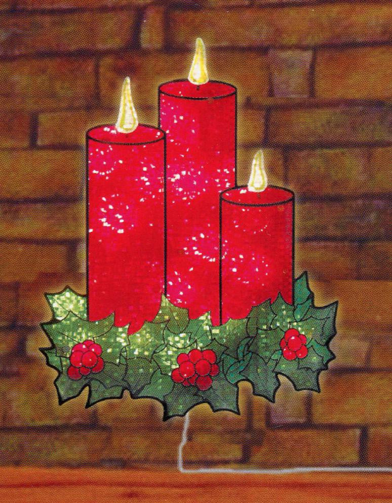 16" Lighted Holographic Candles and Holly Christmas Window Silhouette Decoration