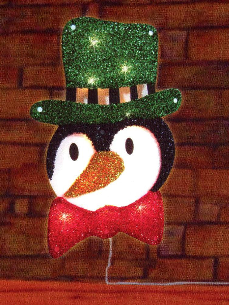 16" Lighted Tinsel Penguin in Top Hat Christmas Window Silhouette Decoration