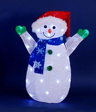 24" LED Lighted Jolly Snowman Wearing Santa Hat Christmas Yard Art Decoration