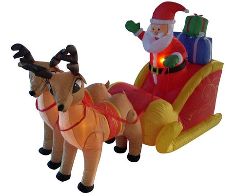 4' Inflatable Santa, Sleigh & Reindeer Lighted Christmas Yard Art Decor