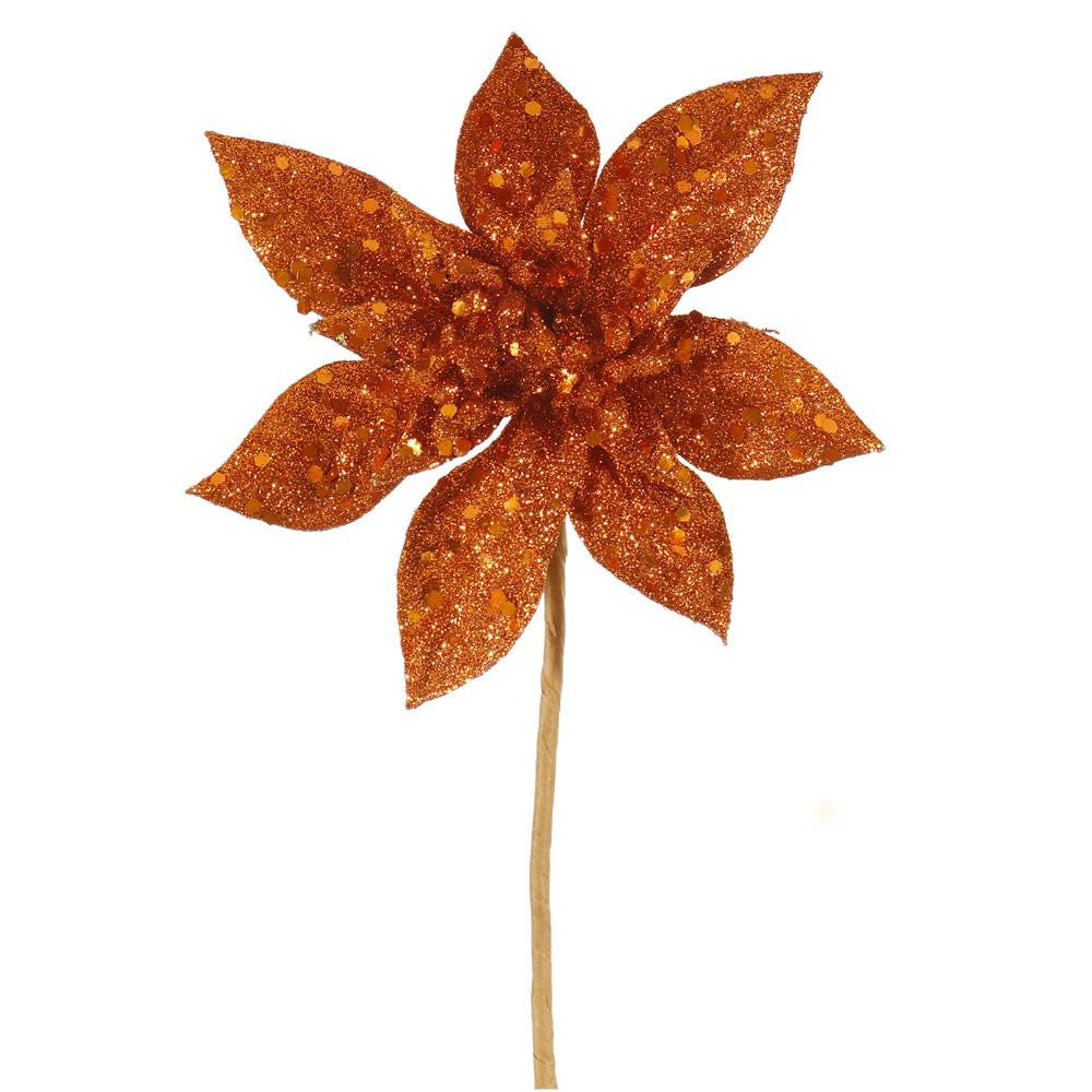 11" Copper Glitter Poinsettia Flower Artificial Christmas Spray Pick