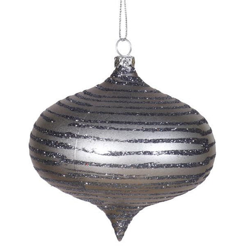 Pewter Glitter Striped Shatterproof Christmas Onion Ornament 4" (100mm)