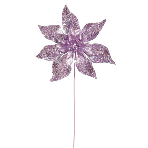 24" Lavender Purple Glitter Beaded Poinsettia Flower Artificial Christmas Spray Pick