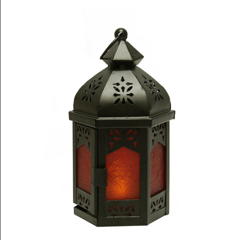 3" Red Glass Mini Moroccan Lantern with Flameless LED Tealight Candle Holder