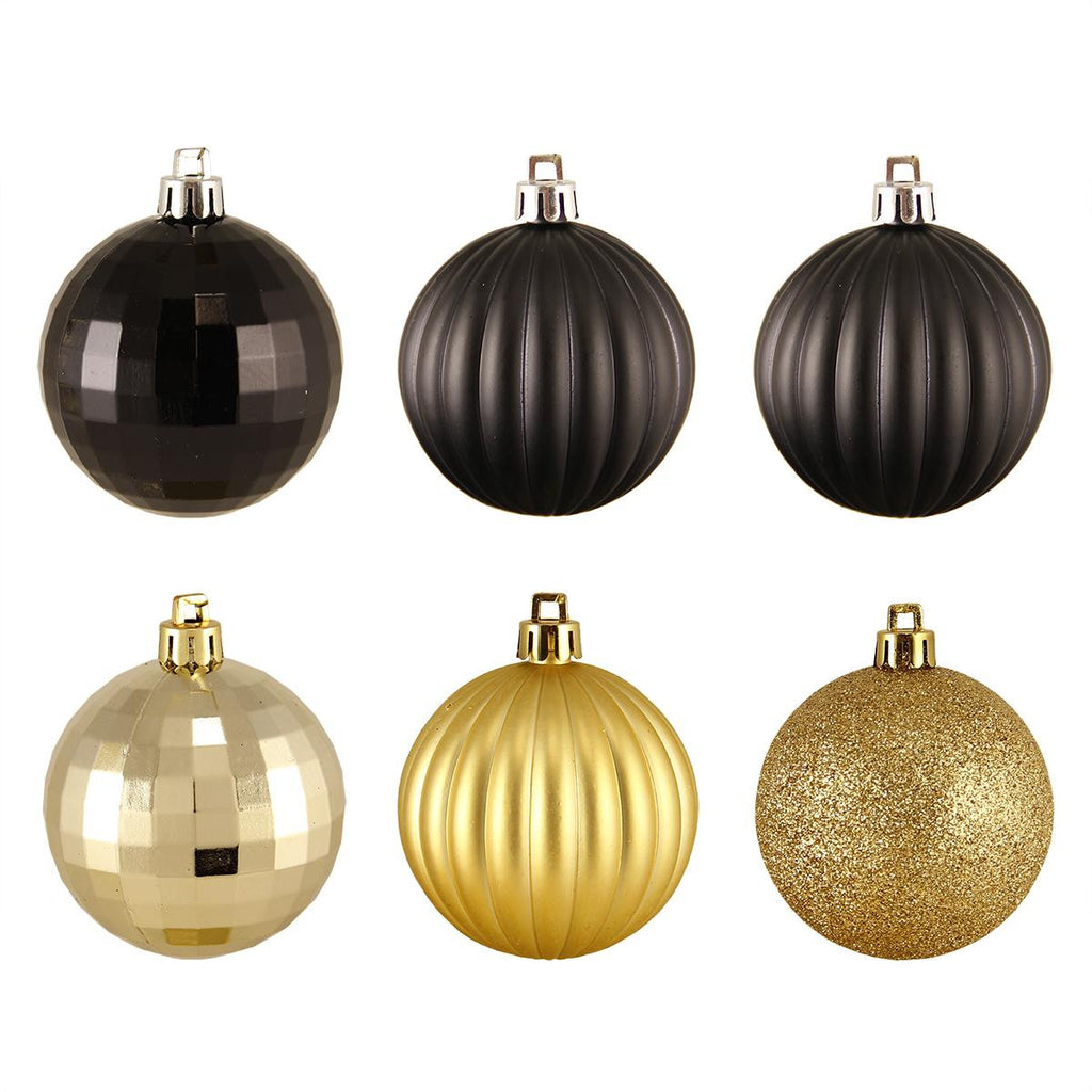 100ct Black & Gold 3-Finish Shatterproof Christmas Ball Ornaments 2.5" (60mm)