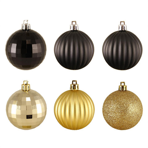 100ct Black & Gold 3-Finish Shatterproof Christmas Ball Ornaments 2.5" (60mm)