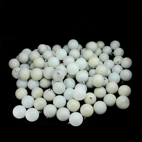 100ct White 3-Finish Shatterproof Christmas Ball Ornaments 2.5" (60mm)