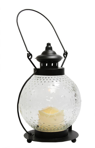 11" Clear Molded Glass Lantern with Flameless LED Pillar Timer Candle