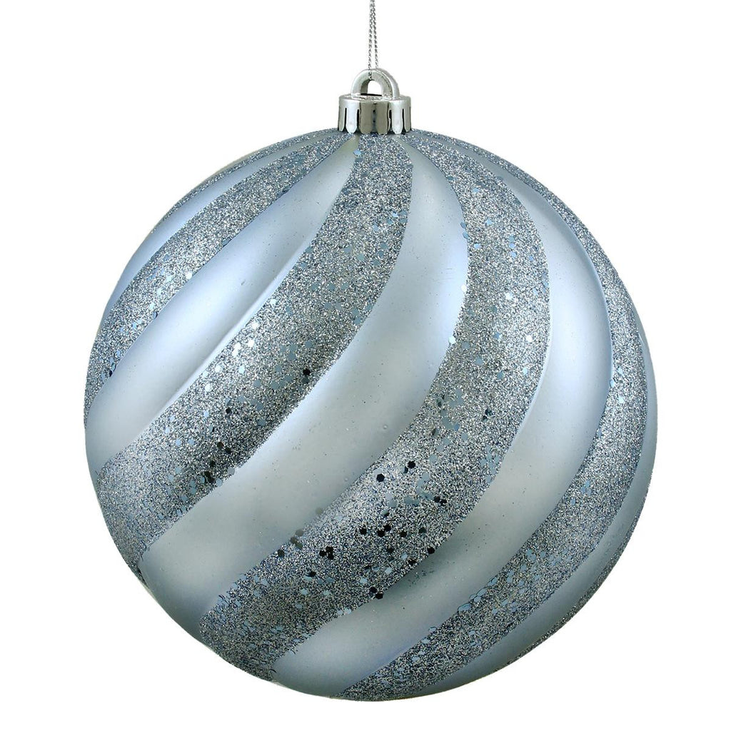 Lake Blue Matte & Glitter Swirl Shatterproof Christmas Ball Ornament 8" (200mm)