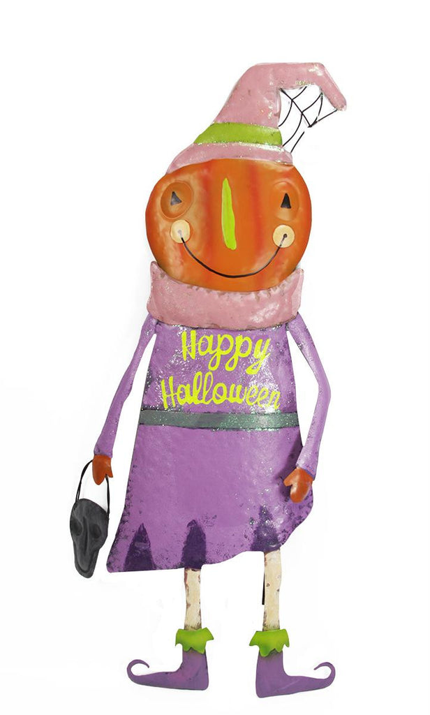 38.5" Purple Harvest Pumpkin Friend "Happy Halloween" Metal Garden Yard Stake