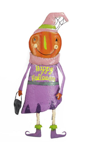 38.5" Purple Harvest Pumpkin Friend "Happy Halloween" Metal Garden Yard Stake