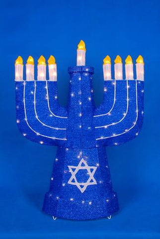 36" Lighted Blue Sparkling Menorah Hanukkah Yard Art Decoration