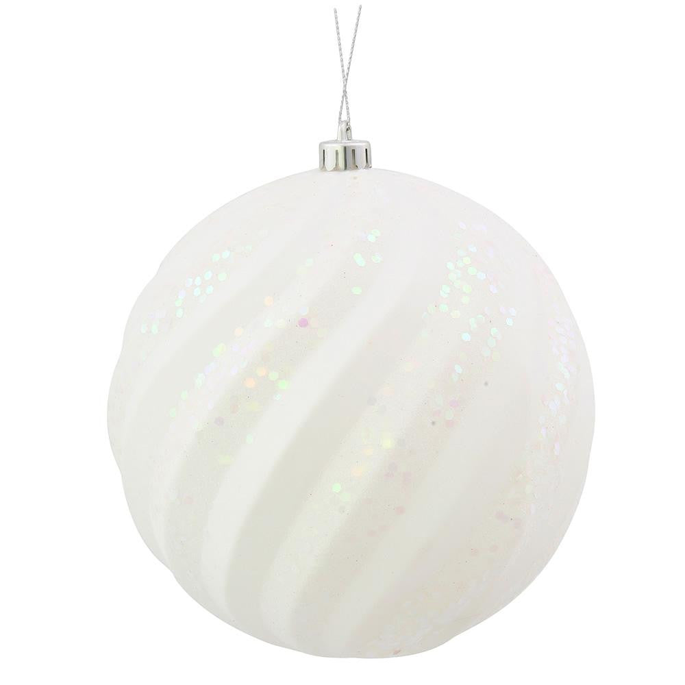 Winter White Glitter Swirl Shatterproof Christmas Ball Ornament 6" (150mm)