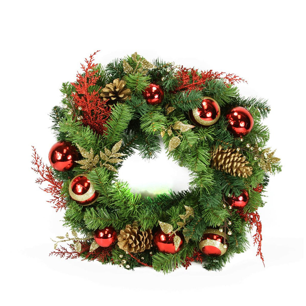 24" Pre-Decorated Red and Gold Artificial Christmas Wreath - Unlit