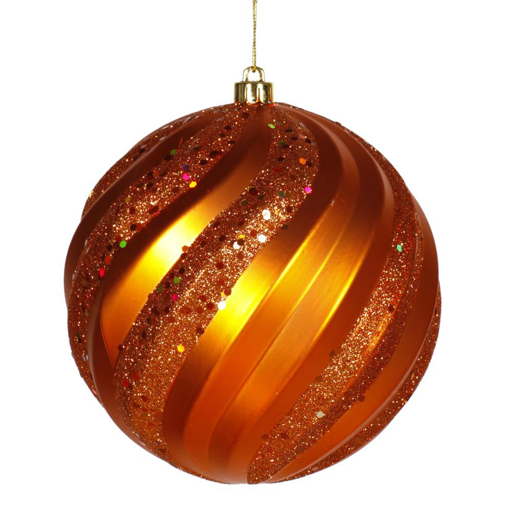 Burnt Orange Glitter Swirl Shatterproof Christmas Ball Ornament 6" (150mm)