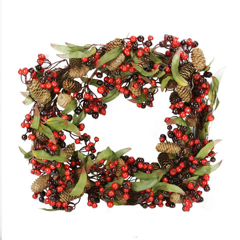 20" Red and Black Berry and Pine Cone Artificial Christmas Wreath - Unlit