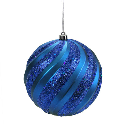 Sea Blue Glitter Swirl Shatterproof Christmas Ball Ornament 6" (150mm)