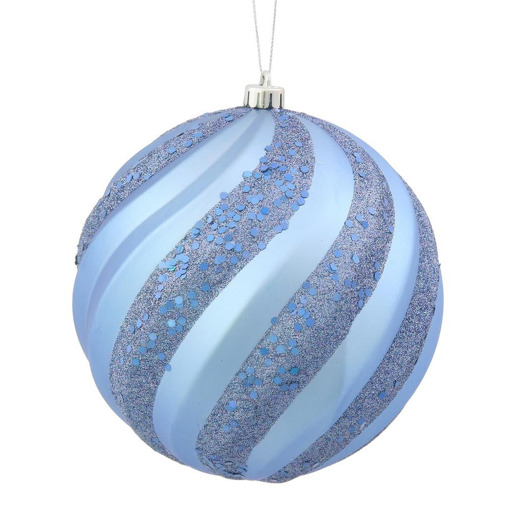 Lake Blue Glitter Swirl Shatterproof Christmas Ball Ornament 6" (150mm)