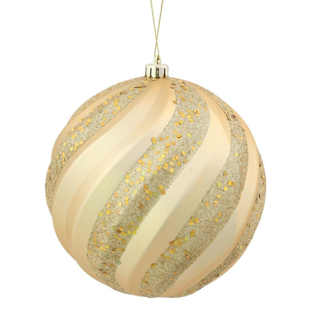 Vegas Gold Glitter Swirl Shatterproof Christmas Ball Ornament 8" (200mm)