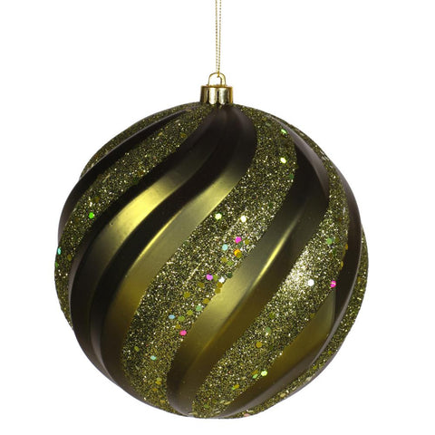 Olive Green Glitter Swirl Shatterproof Christmas Ball Ornament 8" (200mm)