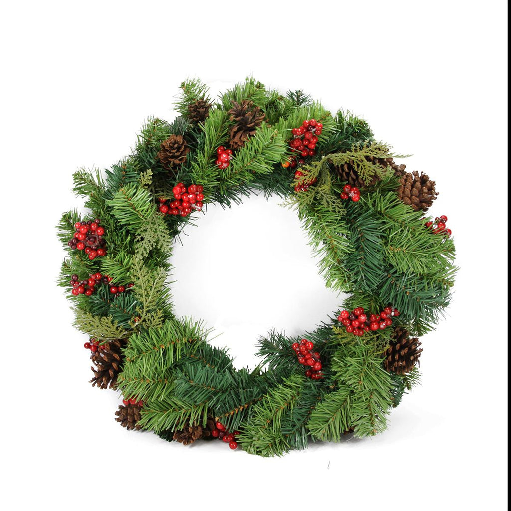 24" Red Berry and Pine Cone Artificial Christmas Wreath - Unlit