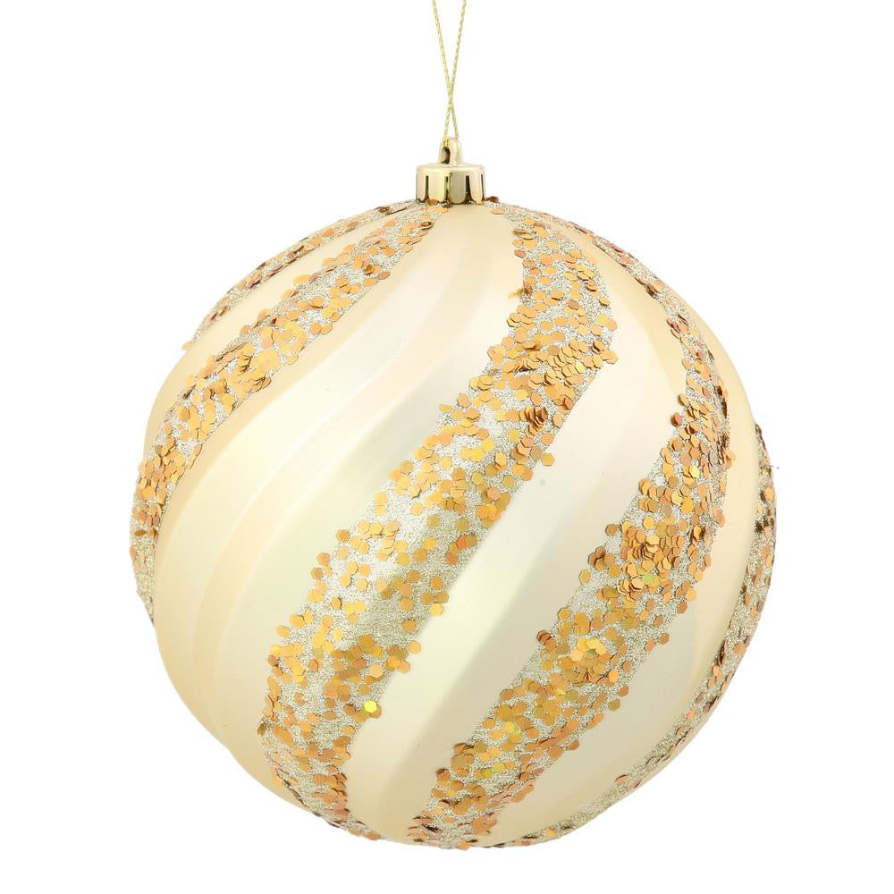 Champagne Glitter Swirl Shatterproof Christmas Ball Ornament 8" (200mm)