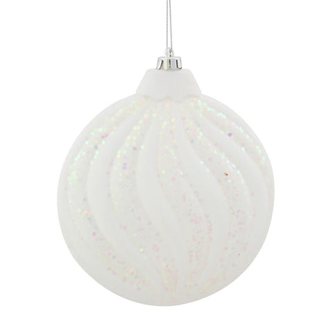 Winter White Glitter Swirl Shatterproof Christmas Disc Ornament 6" (150mm)