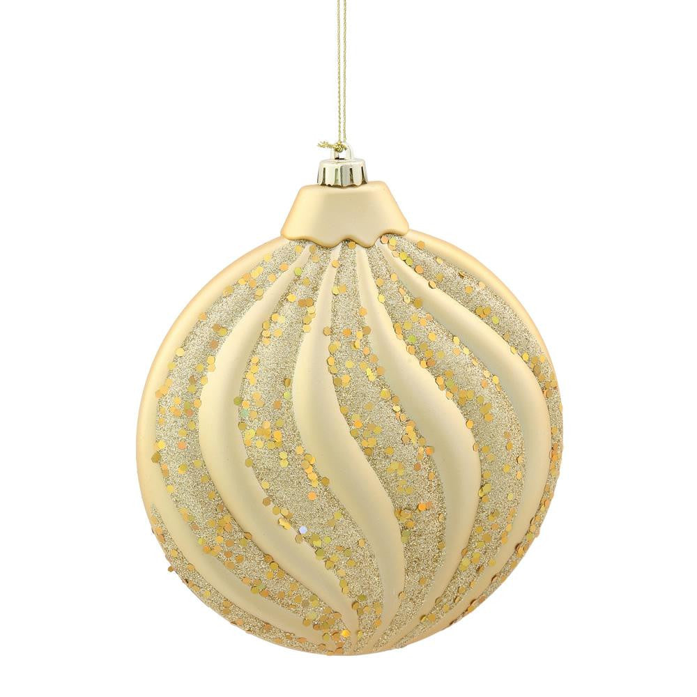 Vegas Gold Glitter Swirl Shatterproof Christmas Disc Ornament 6" (150mm)