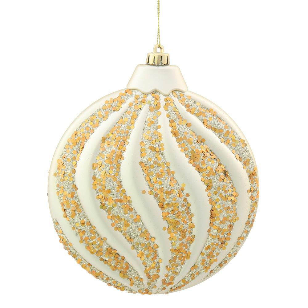 Champagne Glitter Swirl Shatterproof Christmas Disc Ornament 6" (150mm)