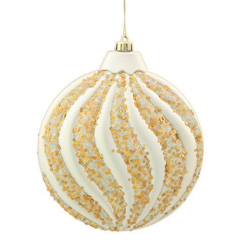 Champagne Glitter Swirl Shatterproof Christmas Disc Ornament 6" (150mm)