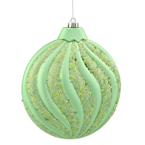 Celadon Green Glitter Swirl Shatterproof Christmas Disc Ornament 6" (150mm)