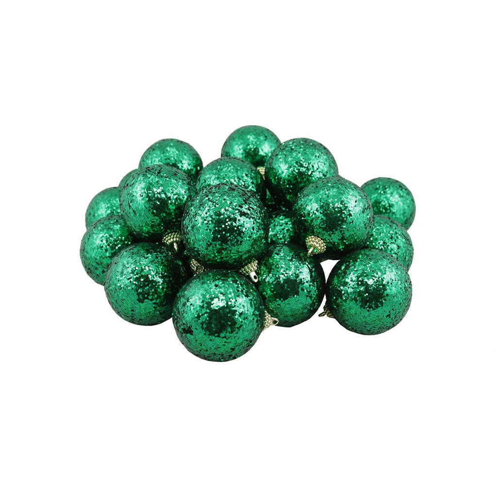 24ct Green Shatterproof Sequin Finish Christmas Ball Ornaments 2.5" (60mm)