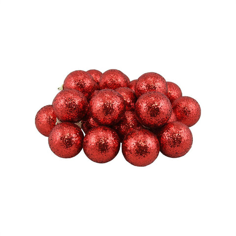 24ct Red Shatterproof Sequin Finish Christmas Ball Ornaments 2.5" (60mm)