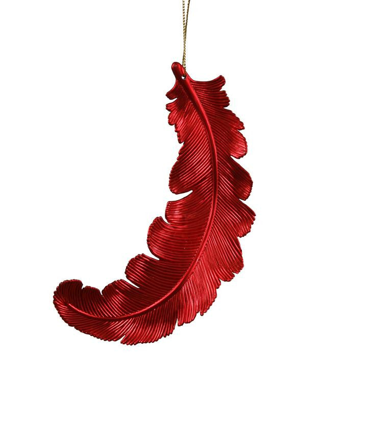 6ct Matte Red Hot Feather Shatterproof Christmas Ornaments 6"