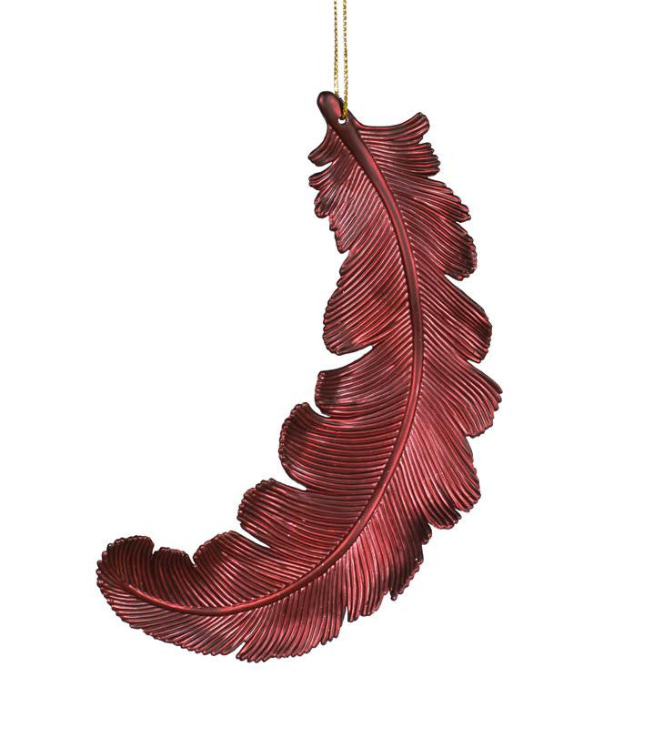 6ct Matte Burgundy Feather Shatterproof Christmas Ornaments 6"