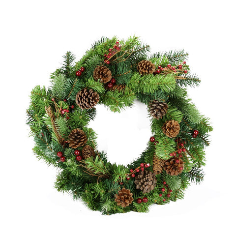 24" Country Twig, Pine Cone and Red Berry Artificial Christmas Wreath - Unlit