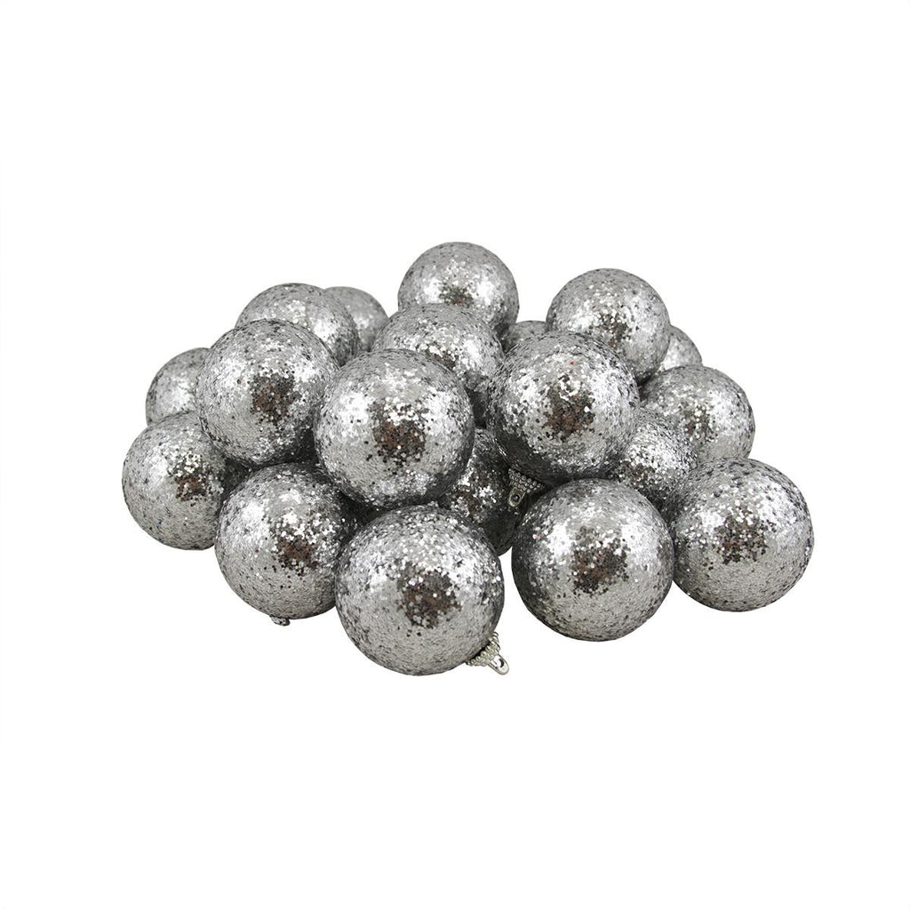 24ct Silver Shatterproof Sequin Finish Christmas Ball Ornaments 2.5" (60mm)