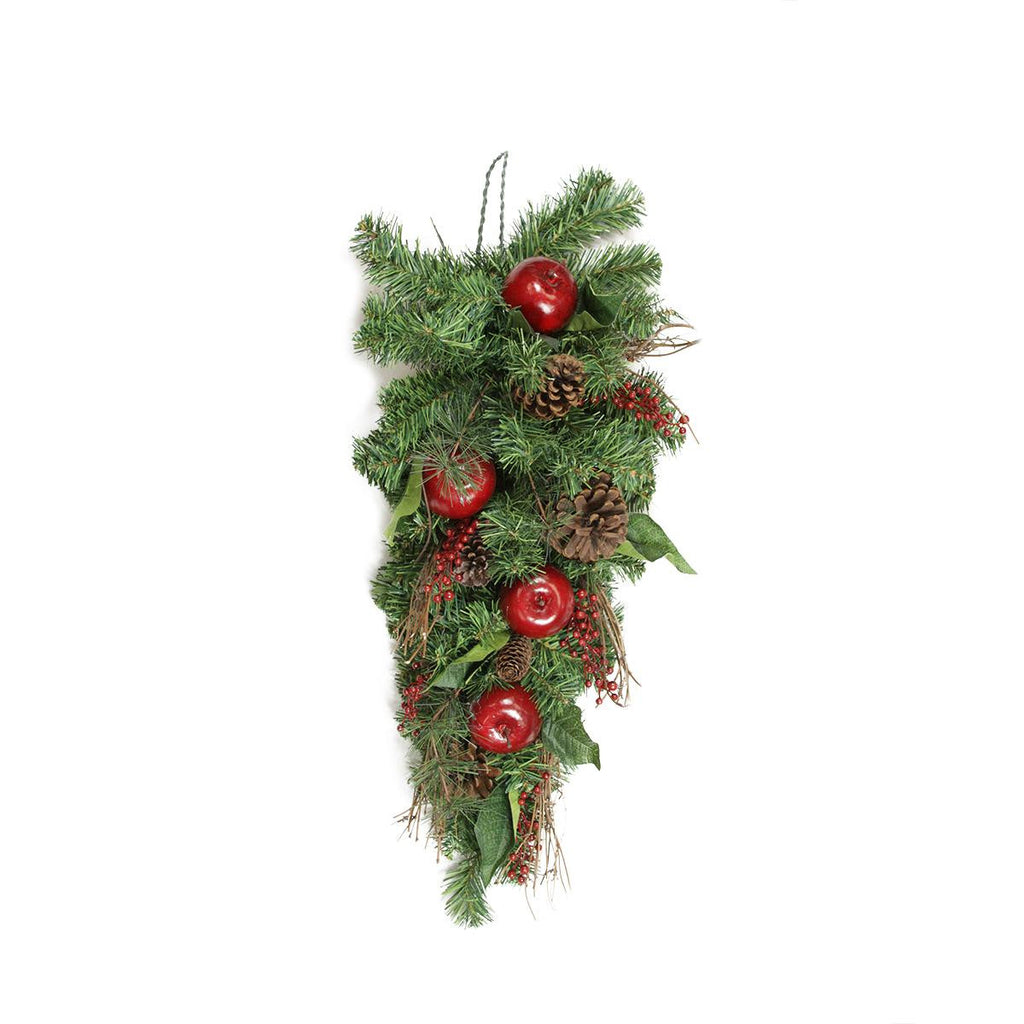 30" Red Country Apple, Twig and Berry Artificial Christmas Teardrop Swag - Unlit