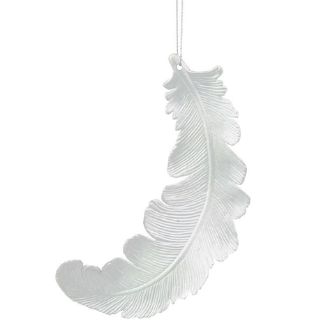 6ct Matte Silver Splendor Feather Shatterproof Christmas Ornaments 6"