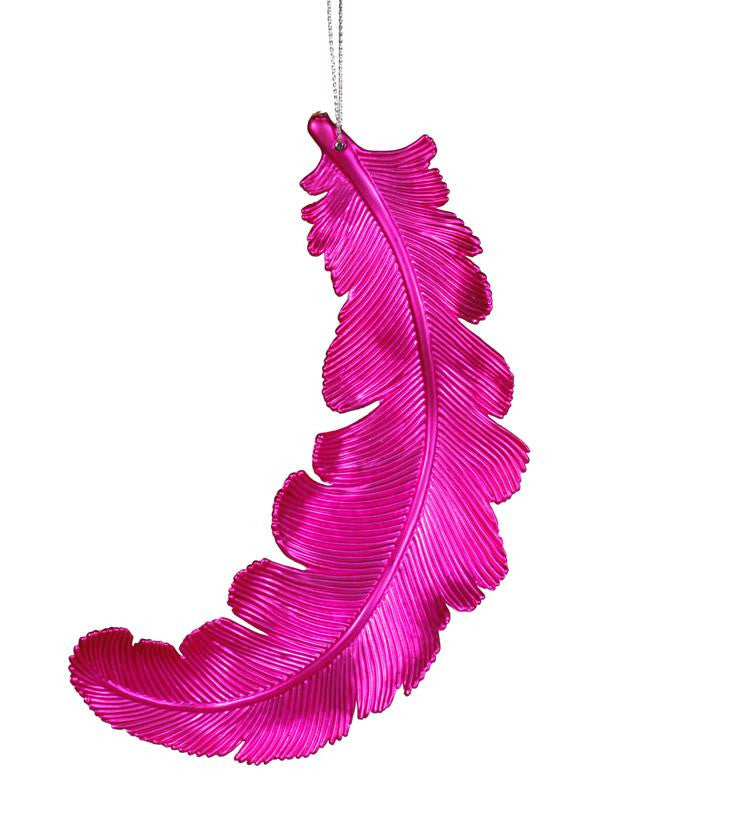 6ct Matte Cerise Pink Feather Shatterproof Christmas Ornaments 6"