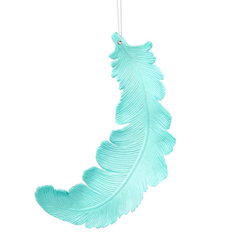 6ct Matte Turquoise Blue Feather Shatterproof Christmas Ornaments 6"