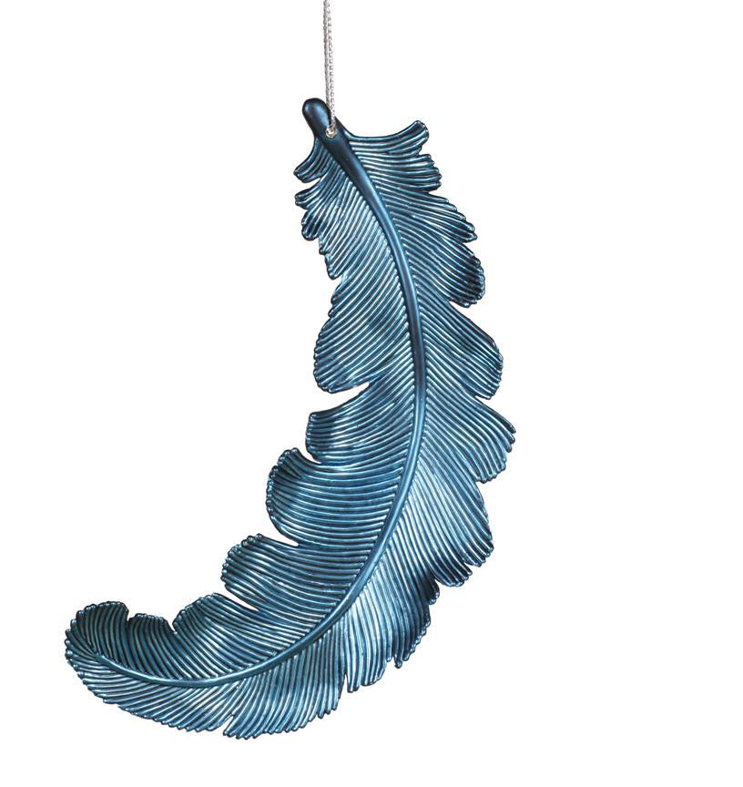 6ct Matte Sea Blue Feather Shatterproof Christmas Ornaments 6"