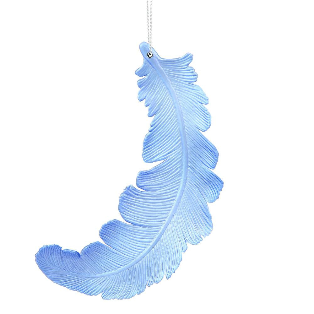 6ct Matte Lake Blue Feather Shatterproof Christmas Ornaments 6"