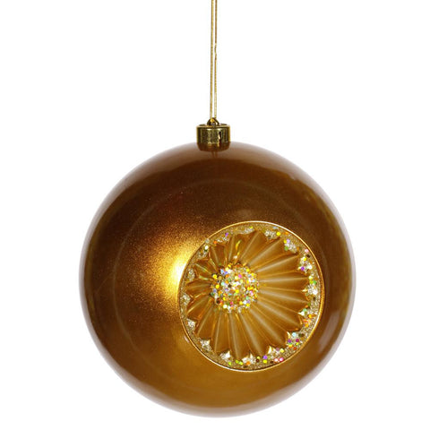 Antique Gold Retro Reflector Shatterproof Christmas Ball Ornament 8" (200mm)