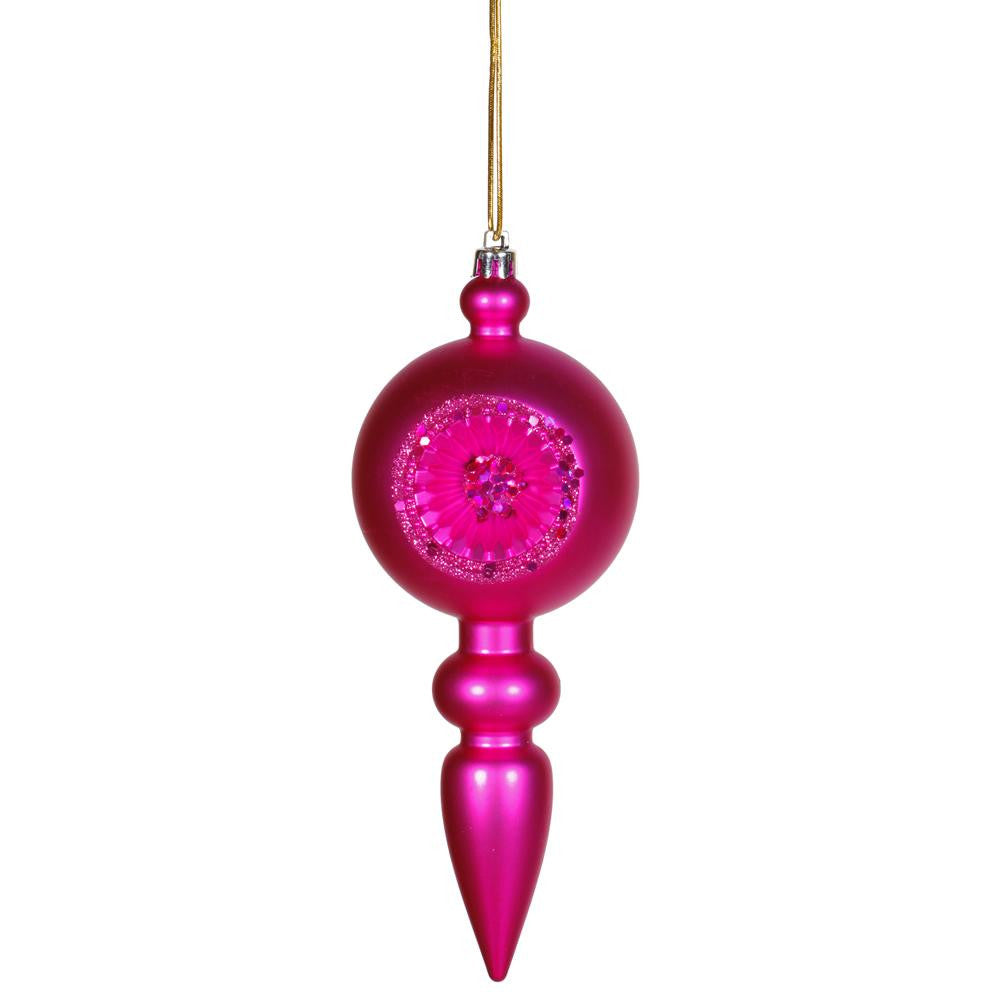 Cerise Pink Retro Reflector Shatterproof Christmas Finial Ornament 8"